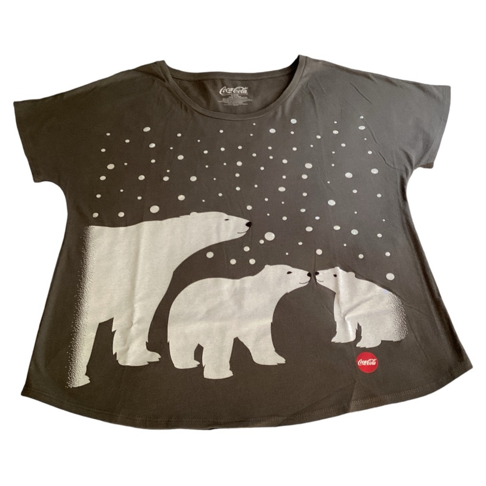 Coca Cola Womens Gray/White Polar Bears Graphic Scoop Neck Dolman Sleeve Sz X-LG